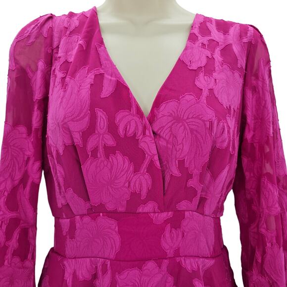 Band of the Free Womans size S Kiss Me Fuchsia Peplum Mini Dress Surplice NEW - Picture 2 of 8